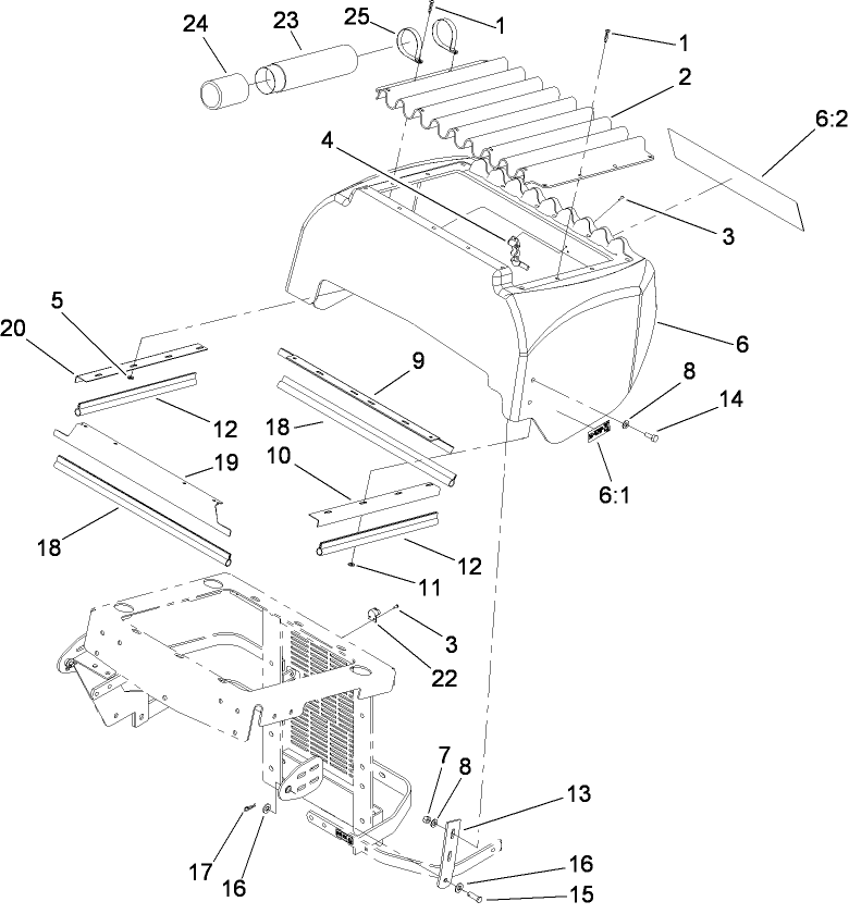 Hood Assembly Diagram and Parts List for 74264TE (280000001-280999999)(2008) Toro Lawn Mower