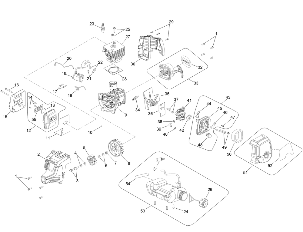 Power Head Components Assembly Diagram and Parts List for 51978 322000001 - 322999999 Toro Trimmer