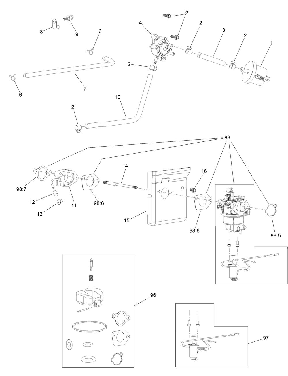 Fuel System Assembly Diagram and Parts List for 33522 402263122 - 410999999 Toro Trimmer