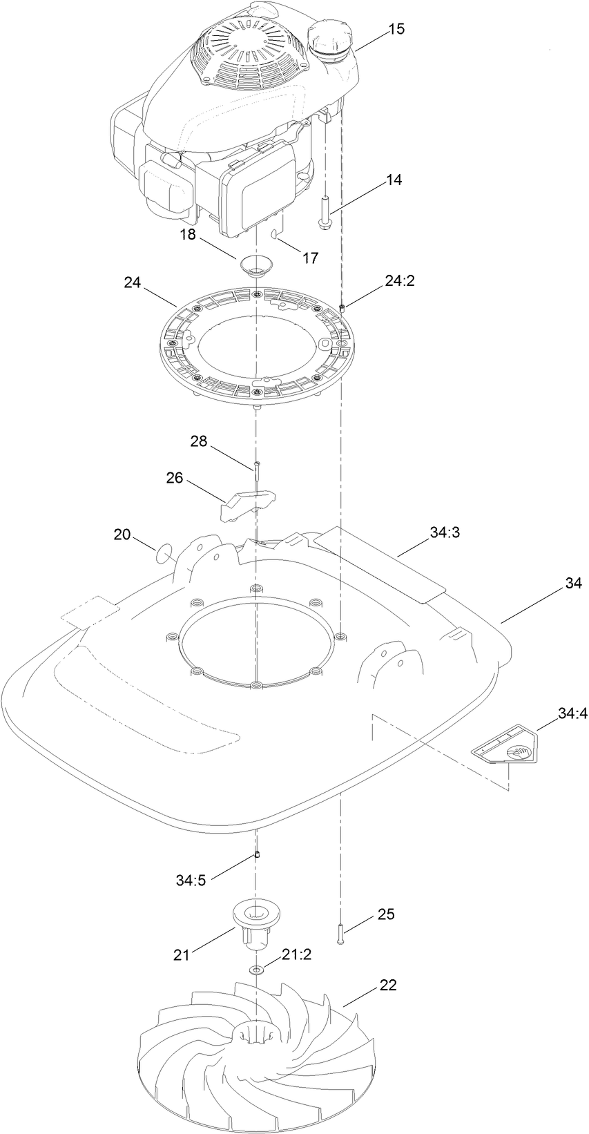 Engine And Impeller Assembly Diagram and Parts List for 2612 315000001 - 315999999 Toro Lawn Tractor Accessories