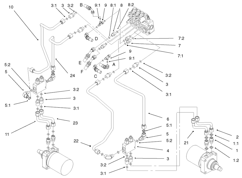 Hydraulic Assembly Diagram and Parts List for 22304 900001 - 990001 Toro Lawn Tractor Accessories