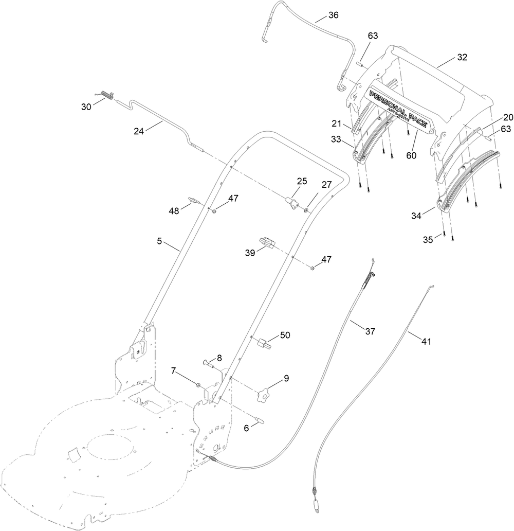 Handle Assembly Diagram and Parts List for 21464 410018042 - 411659999 Toro Lawn Mower