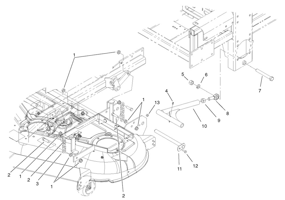 Deck Connection Assembly Diagram and Parts List for 74213 (230000001-230006000)(2003) Toro Lawn Mower