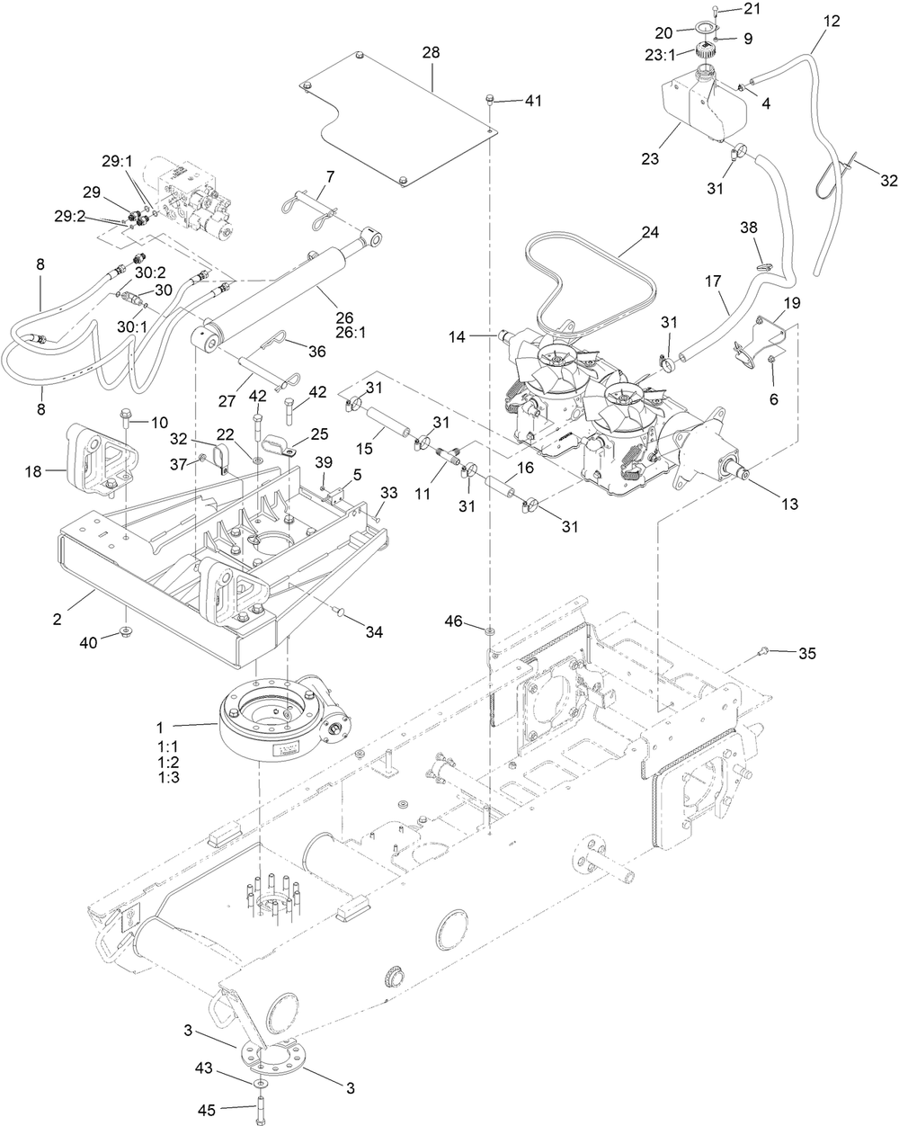 Hydraulic Pump Assembly Diagram and Parts List for 68141 408900000 - 411504738 Toro Lawn Tractor Accessories