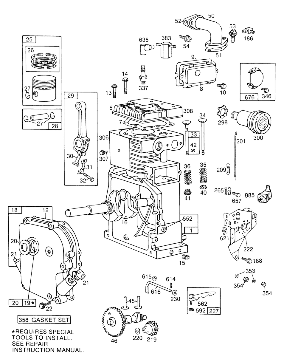 Engine Briggs & Stratton Model No. 190406-2999-01 Diagram and Parts List for 38150 6000001 - 6999999 Toro Snow Blower
