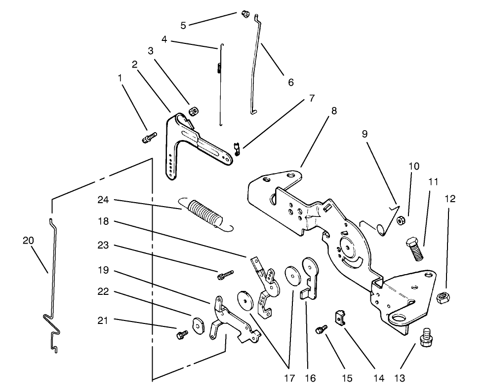 Engine Controls Diagram and Parts List for 72104 8900001 - 8900599 Toro Lawn Tractor