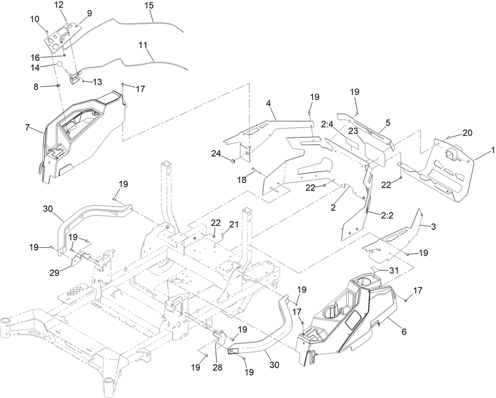 Throttle, Choke And Guards Assembly Diagram and Parts List for 77291TA 414801613 - 999999999 Toro Lawn Tractor