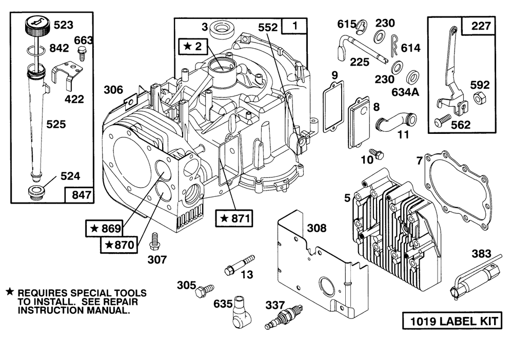 Engine Briggs & Stratton Model 283707-0156-01 Diagram and Parts List for 71182 5910001 - 5999999 Toro Lawn Tractor