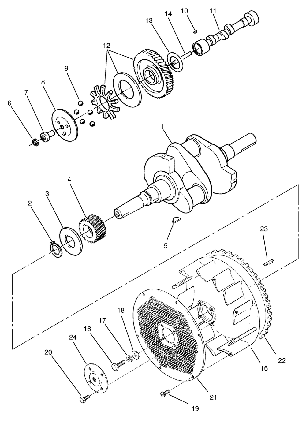 Crankshaft, Camshaft & Flywheel Assembly Diagram and Parts List for 74120 490001 - 499999 Toro Lawn Tractor