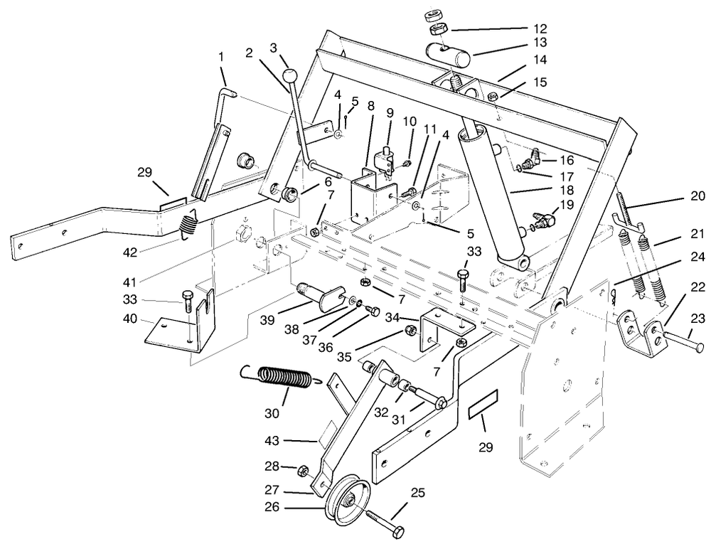 Parking Brake And Lift Frame Assembly Diagram and Parts List for 30611 990001 - 999999 Toro Lawn Tractor