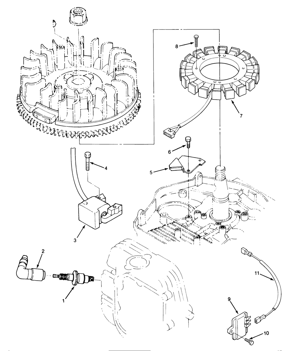 14hp Engine Ignition Assembly Diagram and Parts List for 22-14OE01 1000001 - 1999999 Toro Lawn Tractor
