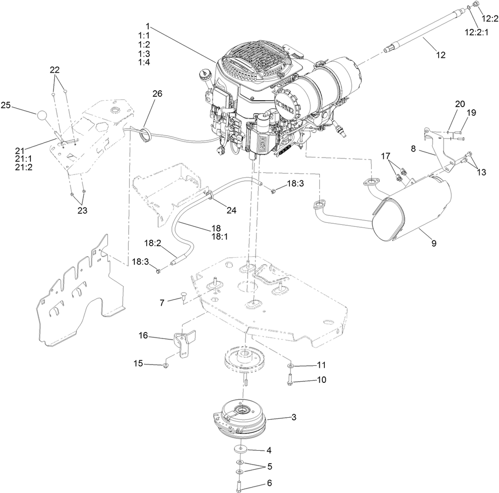 Engine Assembly Diagram and Parts List for 74945 401800000-403226783 Toro Lawn Tractor