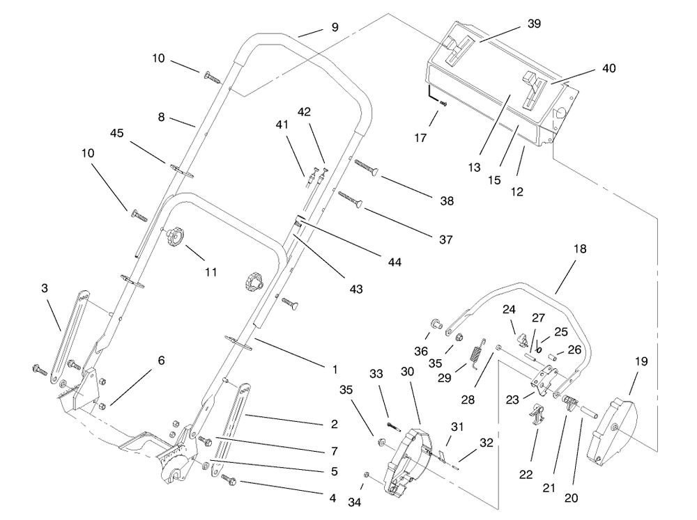 Handle Assembly (Model No. 20465 Only) Diagram and Parts List for 20466 6900001 - 6999999 Toro Lawn Mower