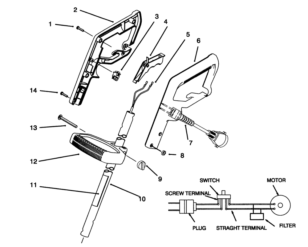 Handle Assembly Diagram and Parts List for 51349 69000001 - 69999999 Toro Trimmer