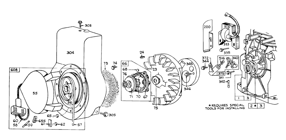 Rewindstarter Assembly Diagram and Parts List for 58210 2000001 - 2999999 Toro Tiller