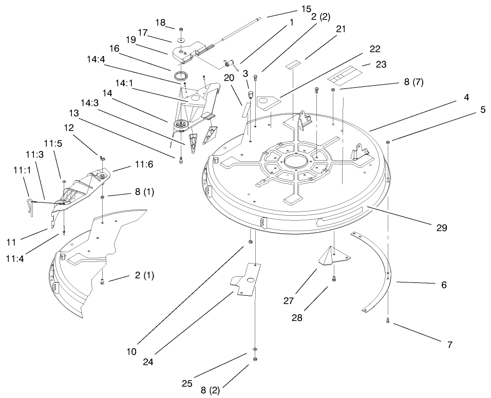 32" Deck Components Assembly Diagram and Parts List for 71209 9900001 - 9999999 Toro Lawn Tractor