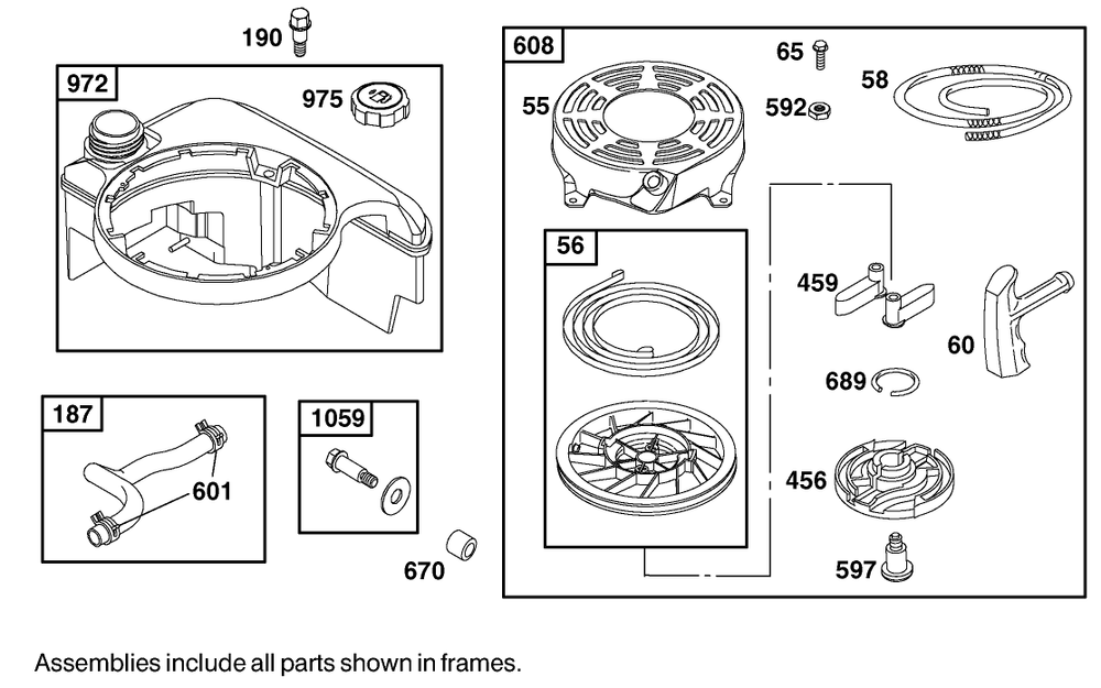 Fuel Tank And Rewind Starter Assembly  Briggs And Stratton 12h807-1775-E1 Diagram and Parts List for 20045 9900001 - 9999999 Toro Lawn Mower