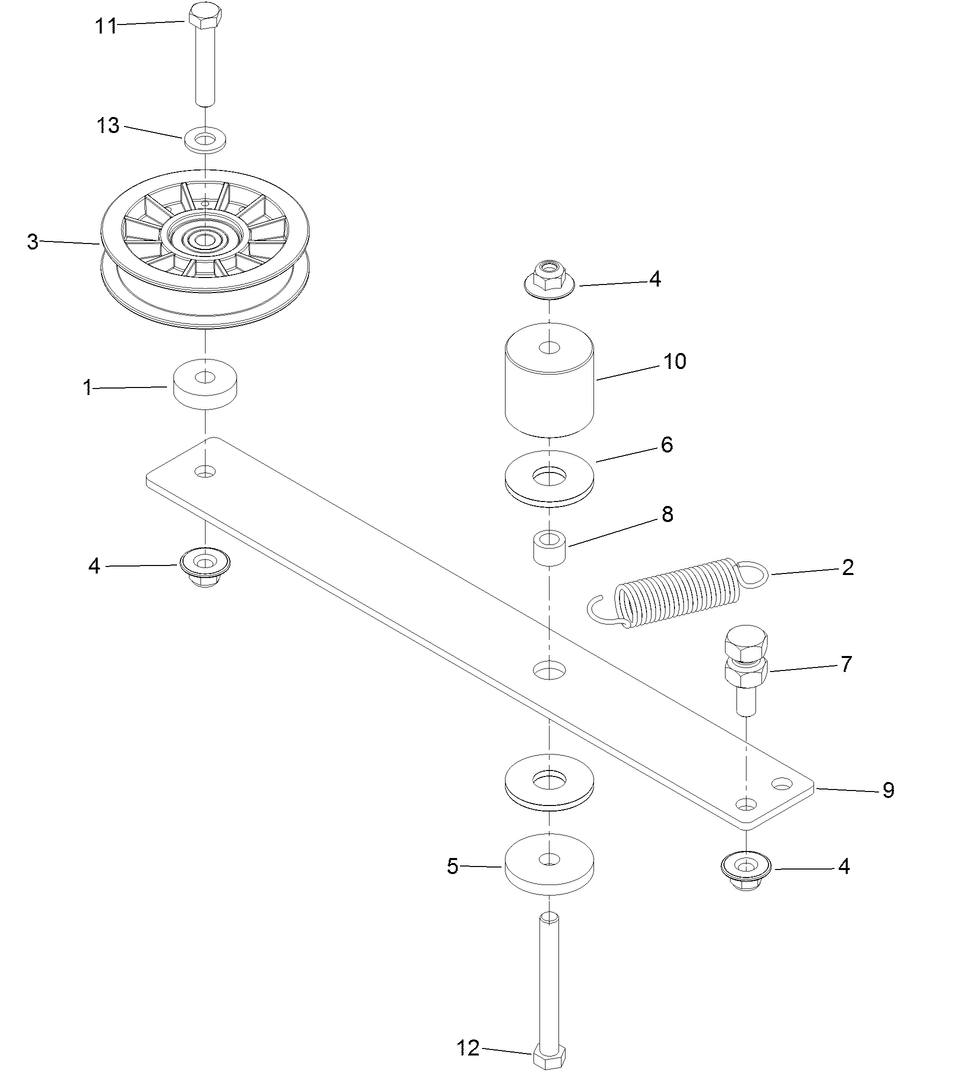 Hydro Idler Arm Assembly Diagram and Parts List for 74145 (313000001-313999999)(2013) Toro Lawn Mower