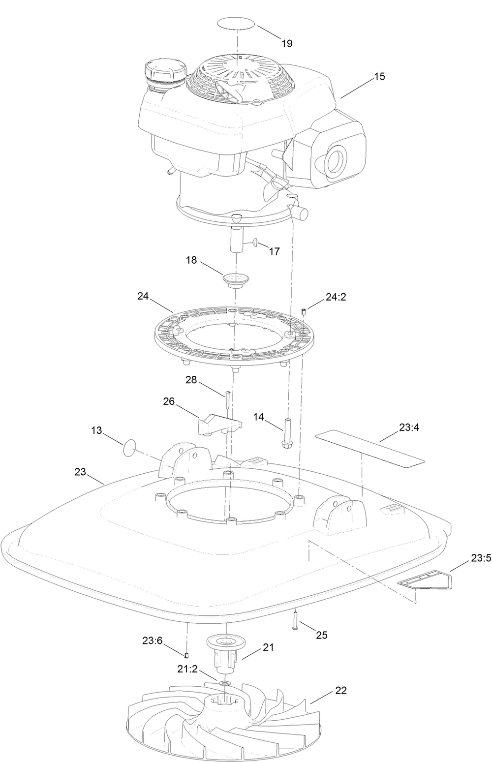 Engine And Deck Assembly Diagram and Parts List for 02606 (314000373-314999999)(2014) Toro Lawn Mower