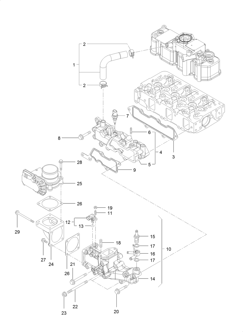 Suction Manifold Assembly Diagram and Parts List for 74072 403226744-404399999 Toro Lawn Mower