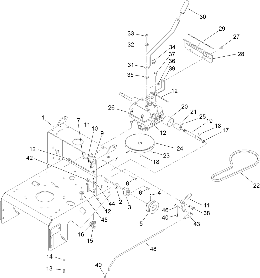Frame And Transmission Assembly Diagram and Parts List for 39638 (315000001-315999999)(2015) Toro Lawn Mower