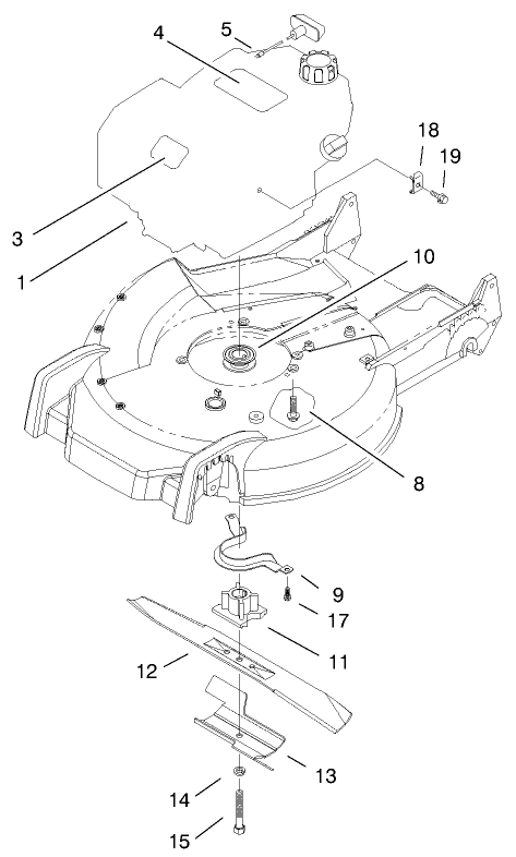 Engine & Blade Assembly Diagram and Parts List for 20044 99000001 - 99999999 Toro Lawn Mower