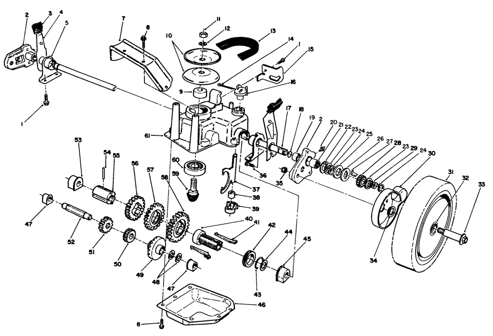 Gear Case Assembly Diagram and Parts List for 26621B 1000001 - 1999999 Toro Lawn Mower