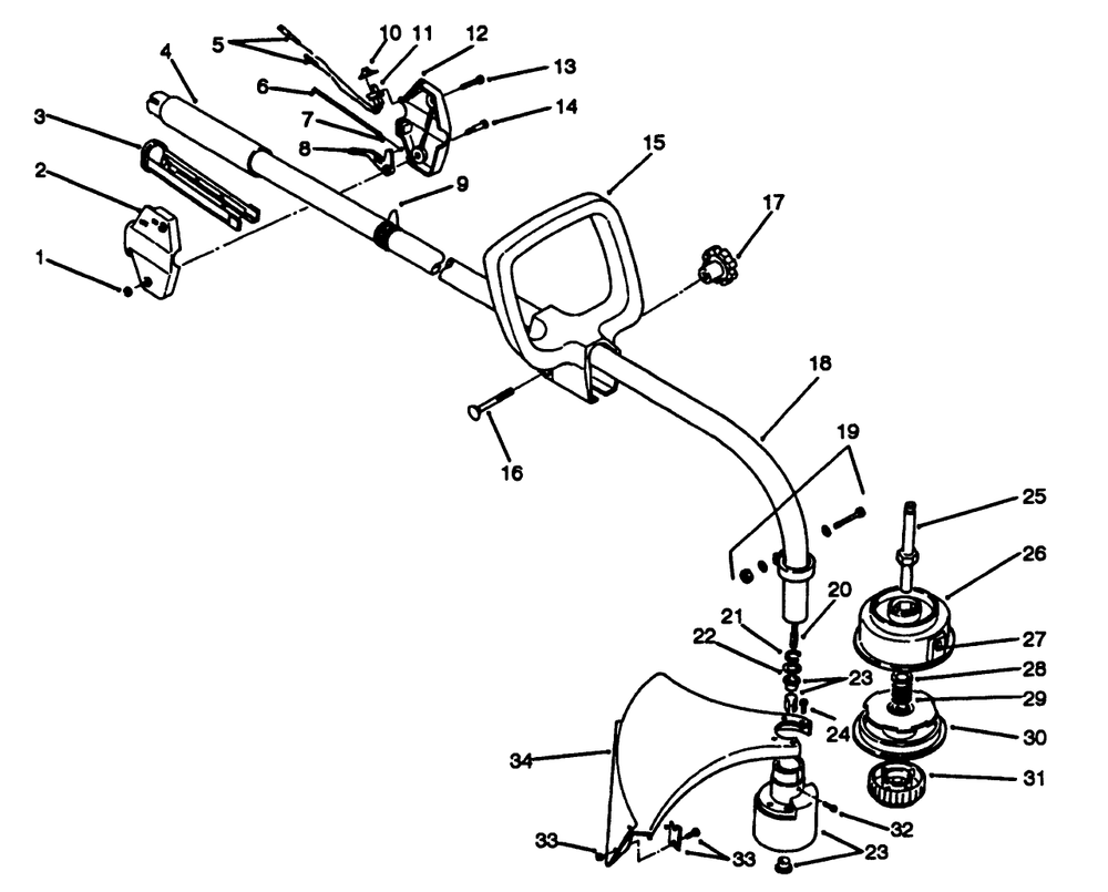 Handle Assembly Model No. 51620 Diagram and Parts List for 51653 3900001 - 3999999 Toro Trimmer