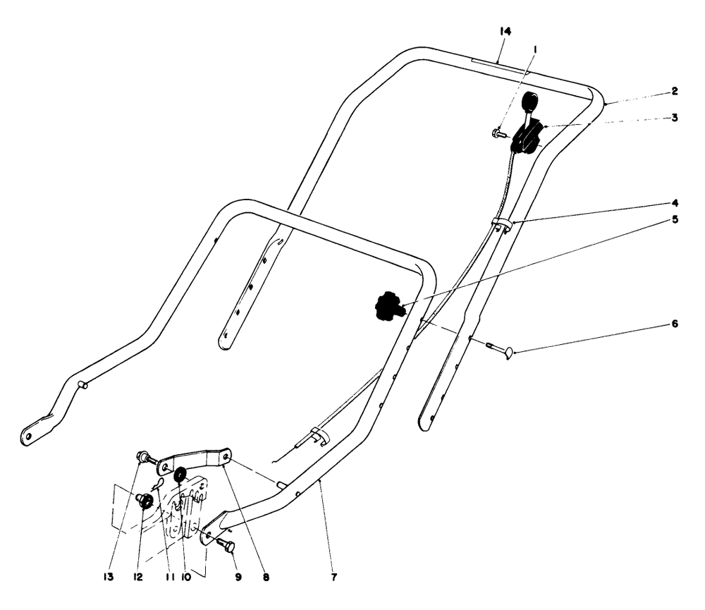 Handle Assembly Diagram and Parts List for 16711 8000001 - 8999999 Toro Lawn Mower