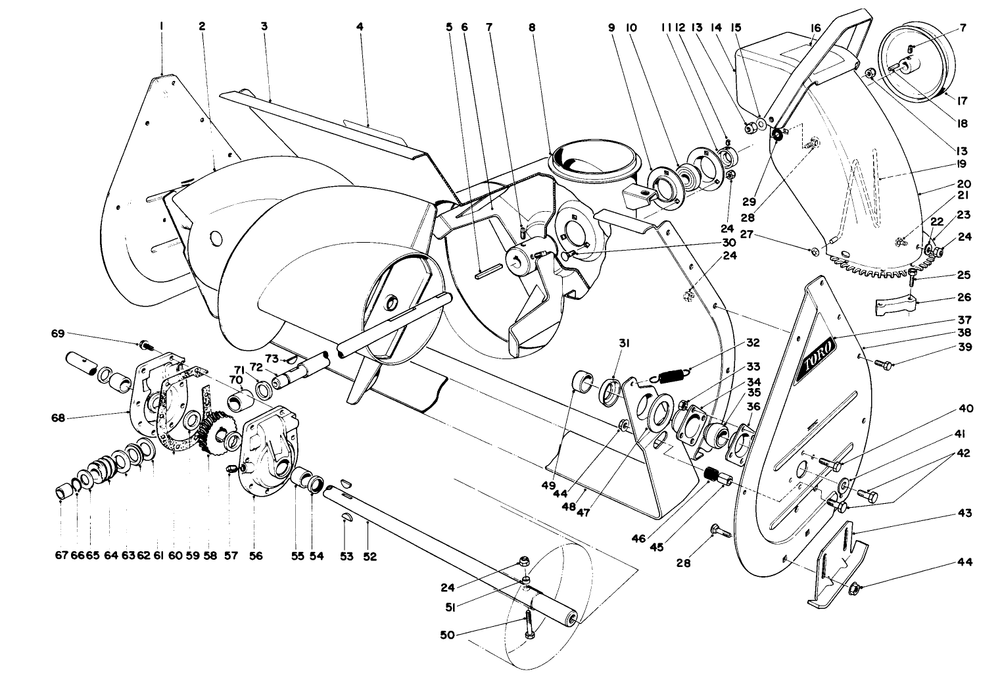 Auger Assembly Diagram and Parts List for 38150 5000001 - 5999999 Toro Snow Blower