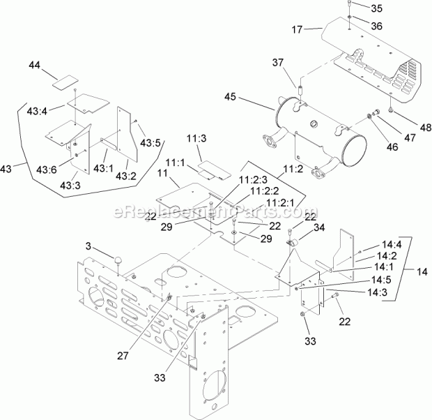 Muffler And Guard Assembly Diagram and Parts List for 74239 250000001-250999999 Toro Lawn Mower