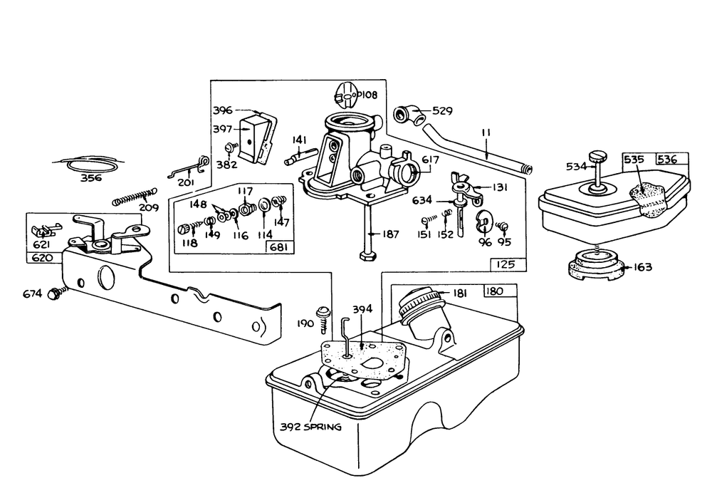 Briggs & Stratton Carburetor Assembly Model 390064 For 19" Hand Propelled Model 16009 Diagram and Parts List for 16277 7000001 - 7999999 Toro Lawn Mower