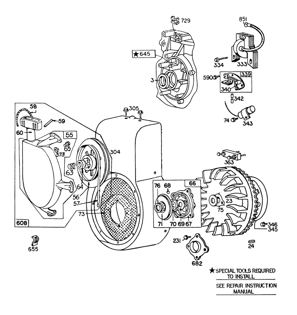 Engine Model No. 252416 Type No. 0190-01 (11 H.P. Snowthrower Mobriggs & Stratton Diagram and Parts List for 38160 0000001 - 0999999 Toro Snow Blower