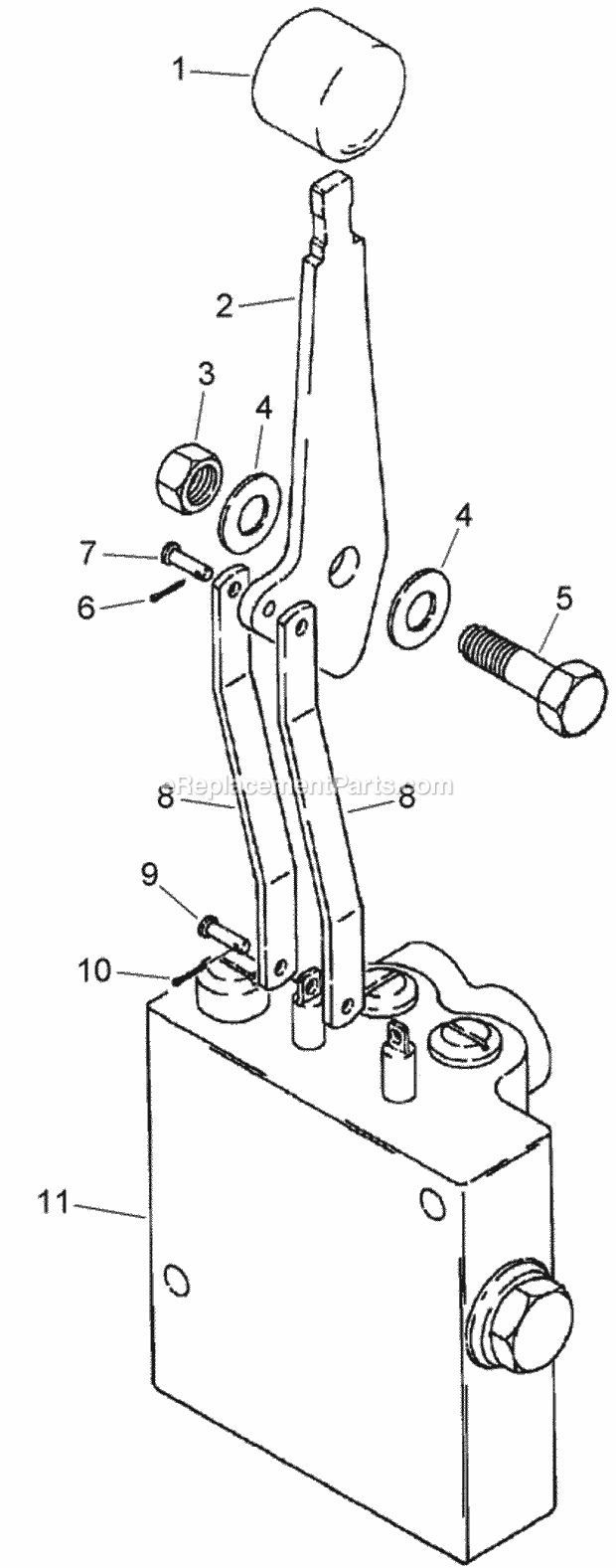 Attachment Lift Control Assembly Diagram and Parts List for 2011  Toro Lawn Tractor Accessories