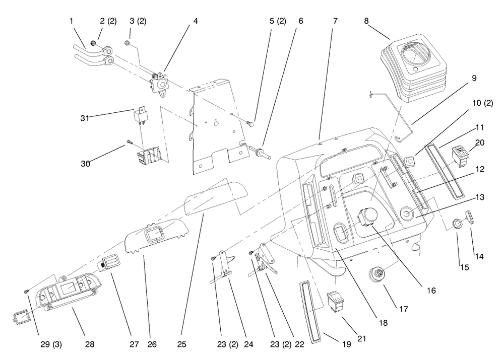 Dash Diagram and Parts List for 72102 8900001 - 8900399 Toro Lawn Tractor