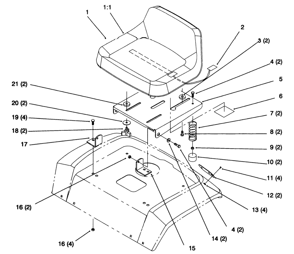Seat Diagram and Parts List for 72064 6900001 - 6999999 Toro Lawn Tractor