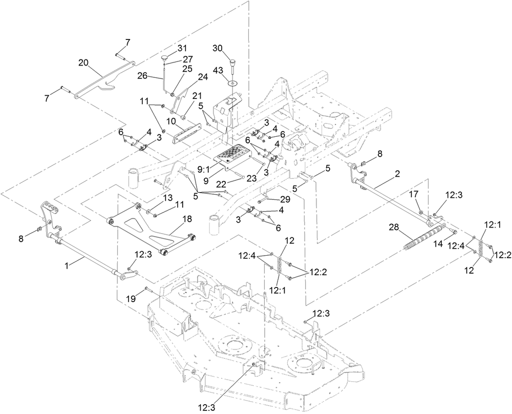 Deck Lift Assembly Diagram and Parts List for 74463 400000000-402099999 Toro Lawn Tractor