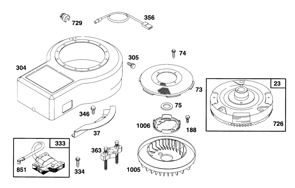Engine Briggs & Stratton Model 28b707-0126-01 Diagram and Parts List for 70080 5900001 - 5999999 Toro Lawn Tractor