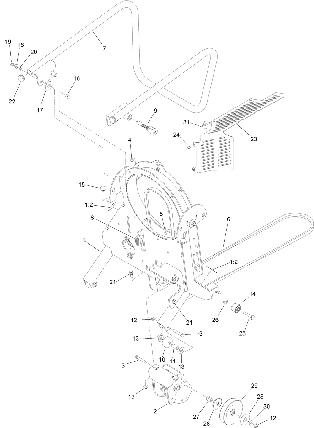 Blower Frame Assembly Diagram and Parts List for 78593 400000000-402859999 Toro Lawn Mower
