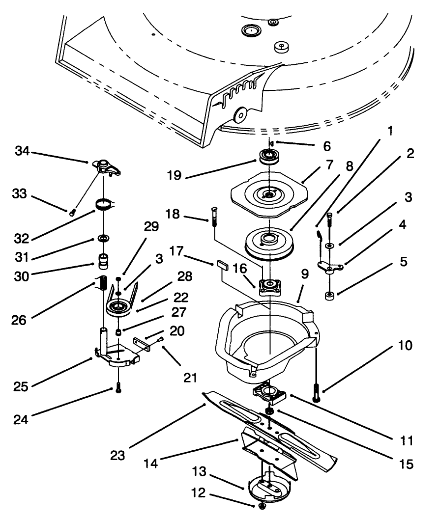 Blade Brake Clutch Assembly Diagram and Parts List for 20439 49000001 - 49999999 Toro Lawn Mower