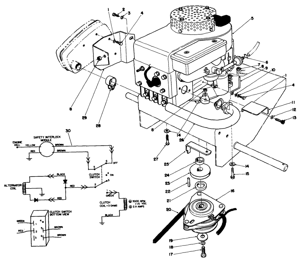 Engine Assembly Diagram and Parts List for 30111 6000001 - 6999999 Toro Lawn Tractor Accessories
