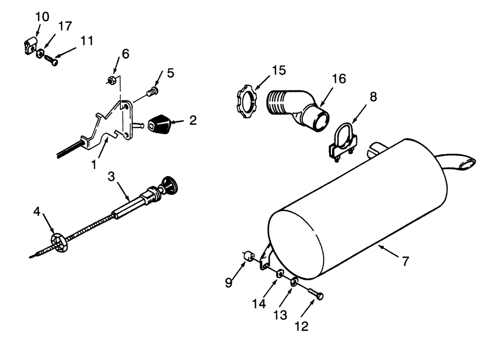 Throttle Choke And Exhaust Diagram and Parts List for 73401 3900001 - 3999999 Toro Lawn Tractor