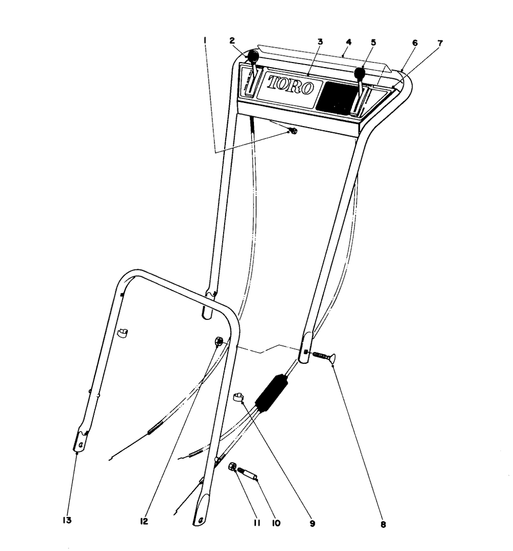 Handle Assembly Models 16073, 16173, 16273 Diagram and Parts List for 16169 6000001 - 6999999 Toro Lawn Mower