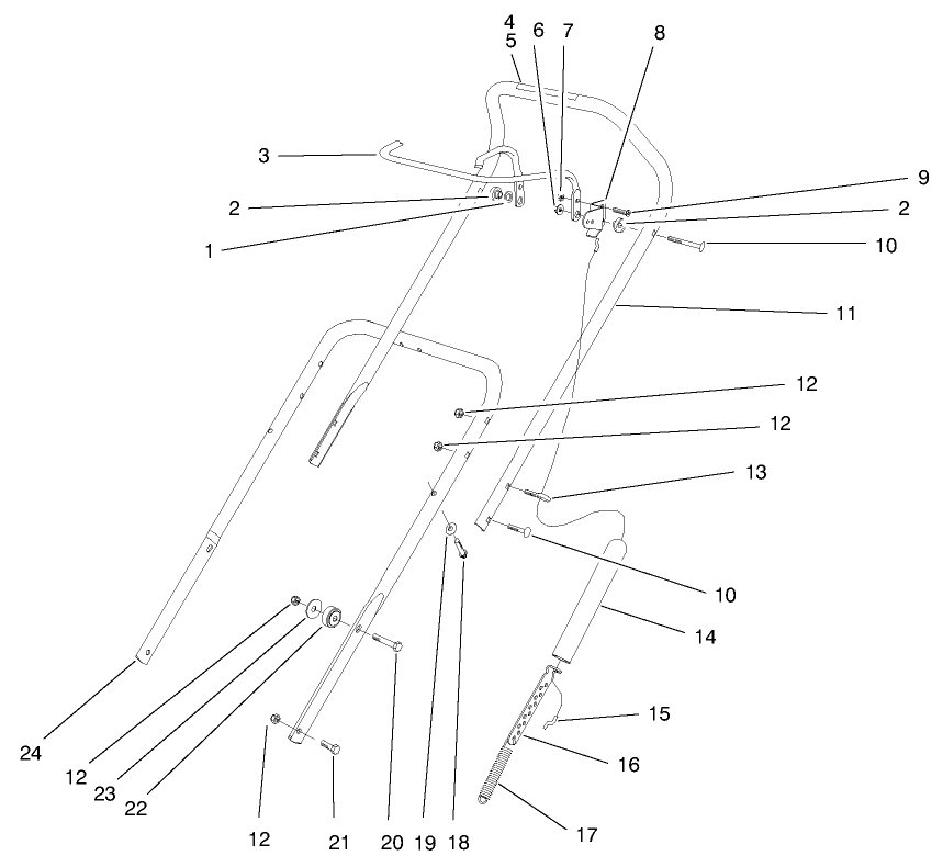 Handle Assembly Diagram and Parts List for 38425 7900001 - 7999999 Toro Snow Blower