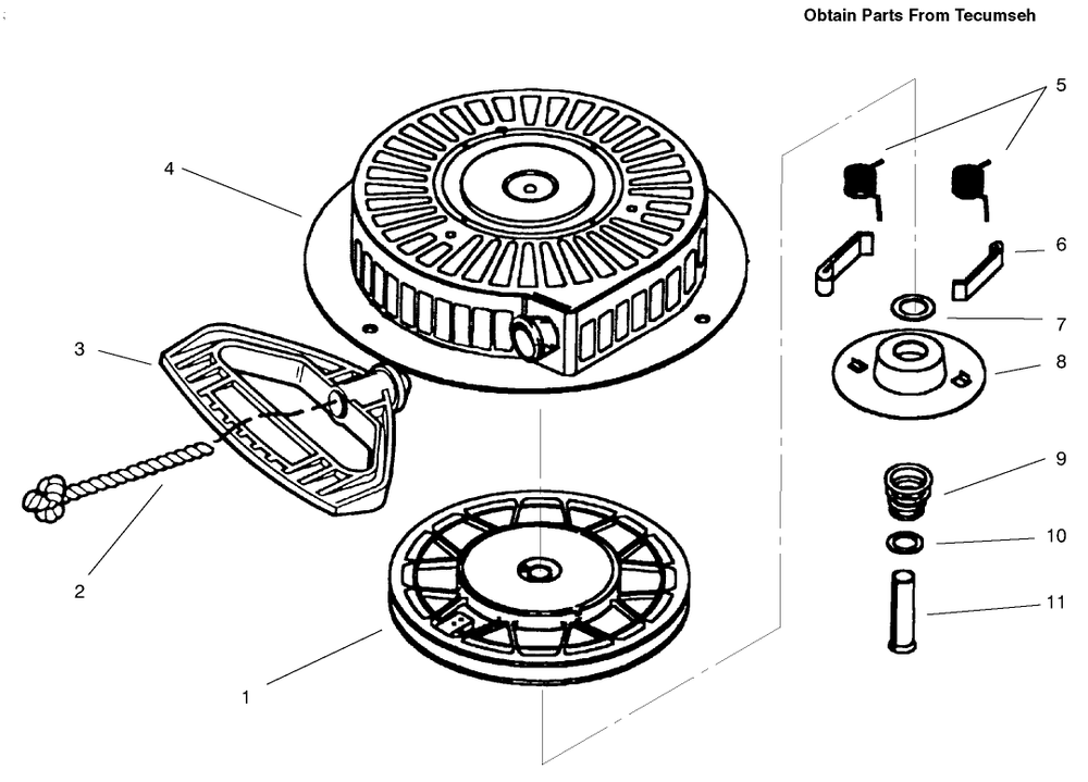 Rewind Starter Tecumseh No. 590733 Diagram and Parts List for 38083 7900001 - 7999999 Toro Snow Blower