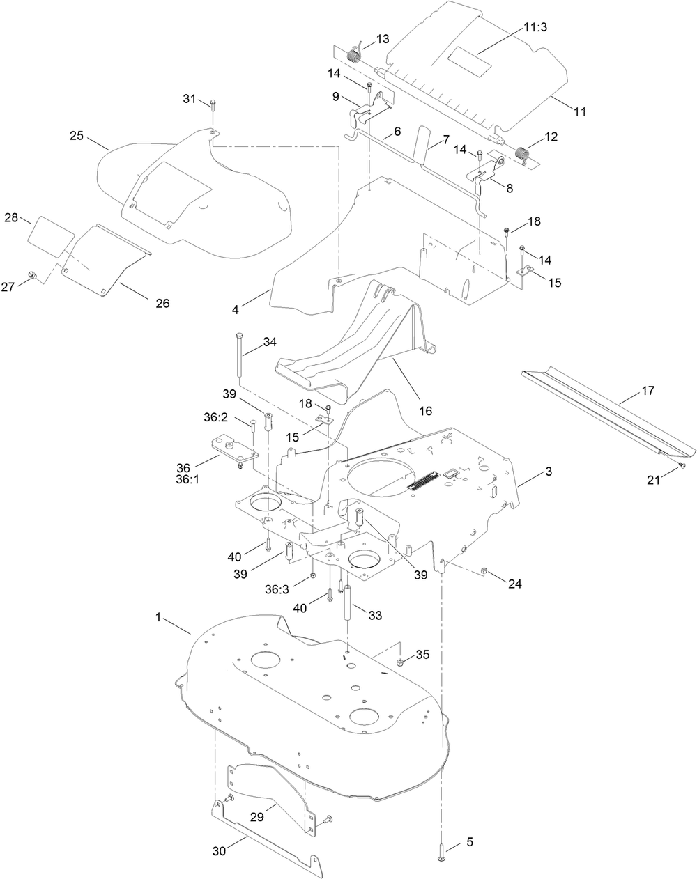Housing Assembly Diagram and Parts List for 21810 411743171 - 412999999 Toro Lawn Mower