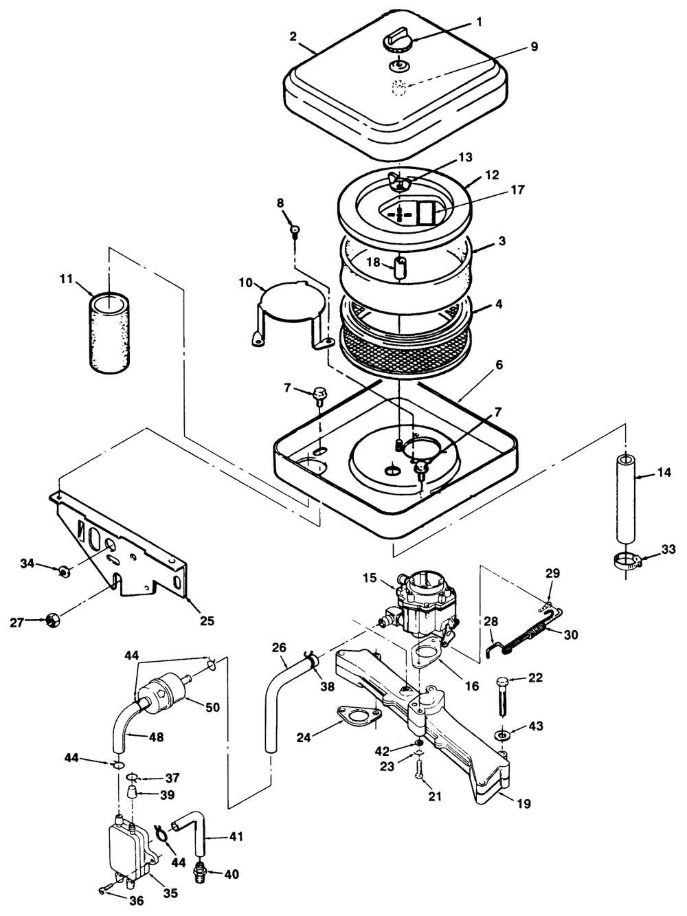 Air Cleaner And Carburetor Diagram and Parts List for Z1-24OE04 1000001 - 1999999 Toro Lawn Tractor