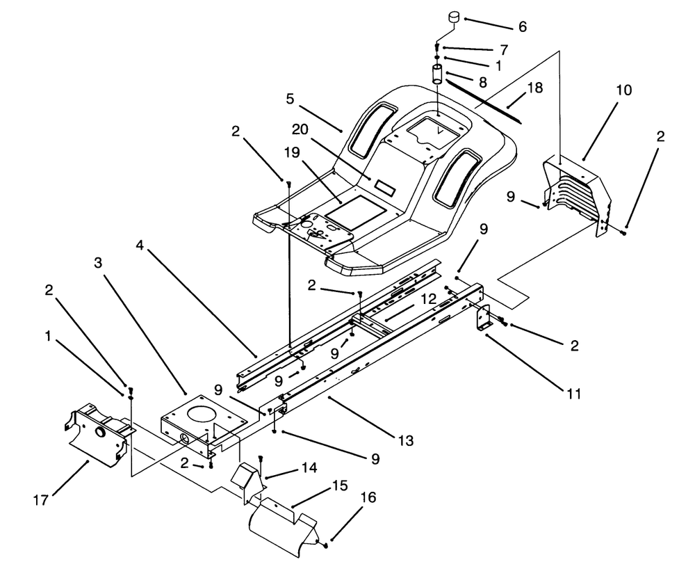 Frame Assembly Diagram and Parts List for 71200 3900001 - 3999999 Toro Lawn Tractor