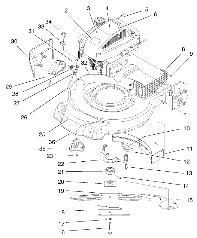 Engine & Blade Assembly Diagram and Parts List for 20023 9900001 - 9999999 Toro Lawn Mower