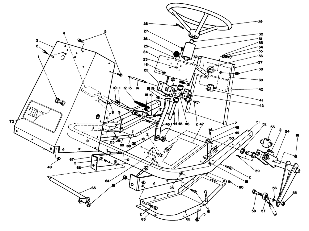 Frame & Steering Assembly Diagram and Parts List for 30718 1000001 - 1999999 Toro Lawn Tractor